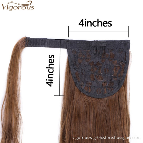 Vigorous 24 Inch Long Wavy Ponytail Extensions Synthetic Mixed Brown Wrap Around Ponytail Clip in on Hairpiece for Women Party